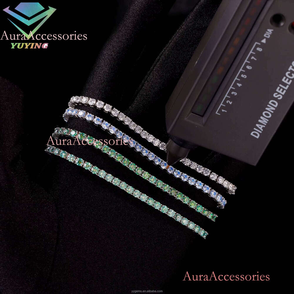 In Stock 3MM 4MM Fancy 100% Pass Tester Sterling Sier Green Blue Moissanite Tennis Bracelet