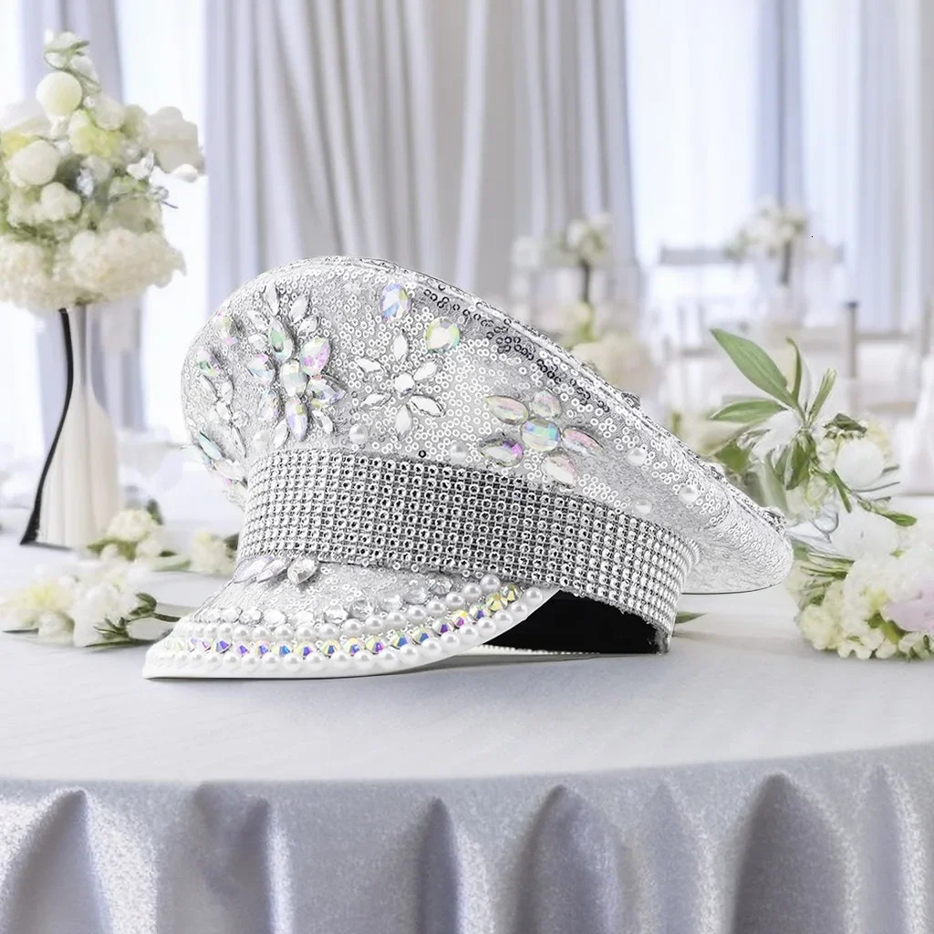 womens pearl wedding silver glitter diamond pography hat 250513
