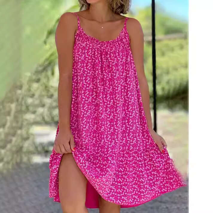 Women Clothes Dress New Floral Double Sided Printed Large Hem Suspender Loose Fitting Dress For Women KQ