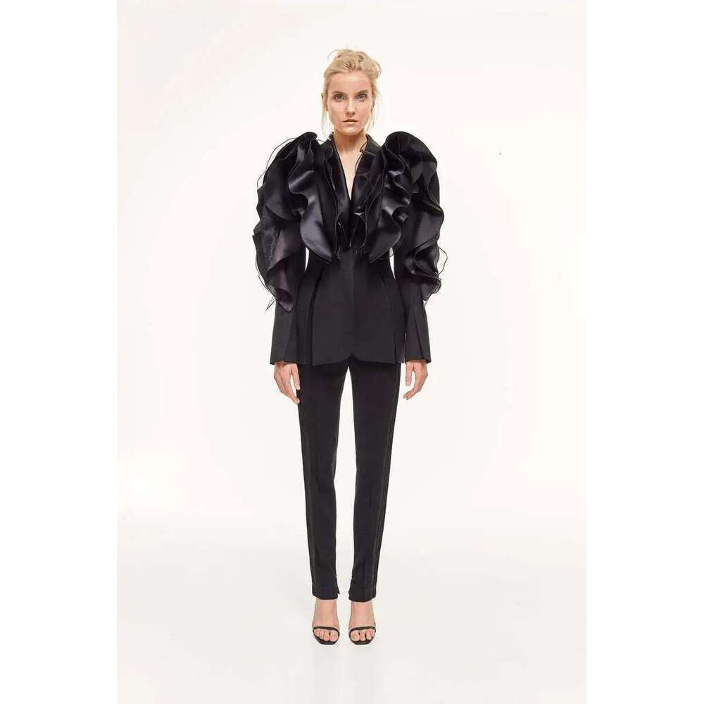 Getspring Women 2025 Three Dimensional Ruffled Ing Long Sleeve Ladies Black Blazer Coat Women's Slim Suit Jacket