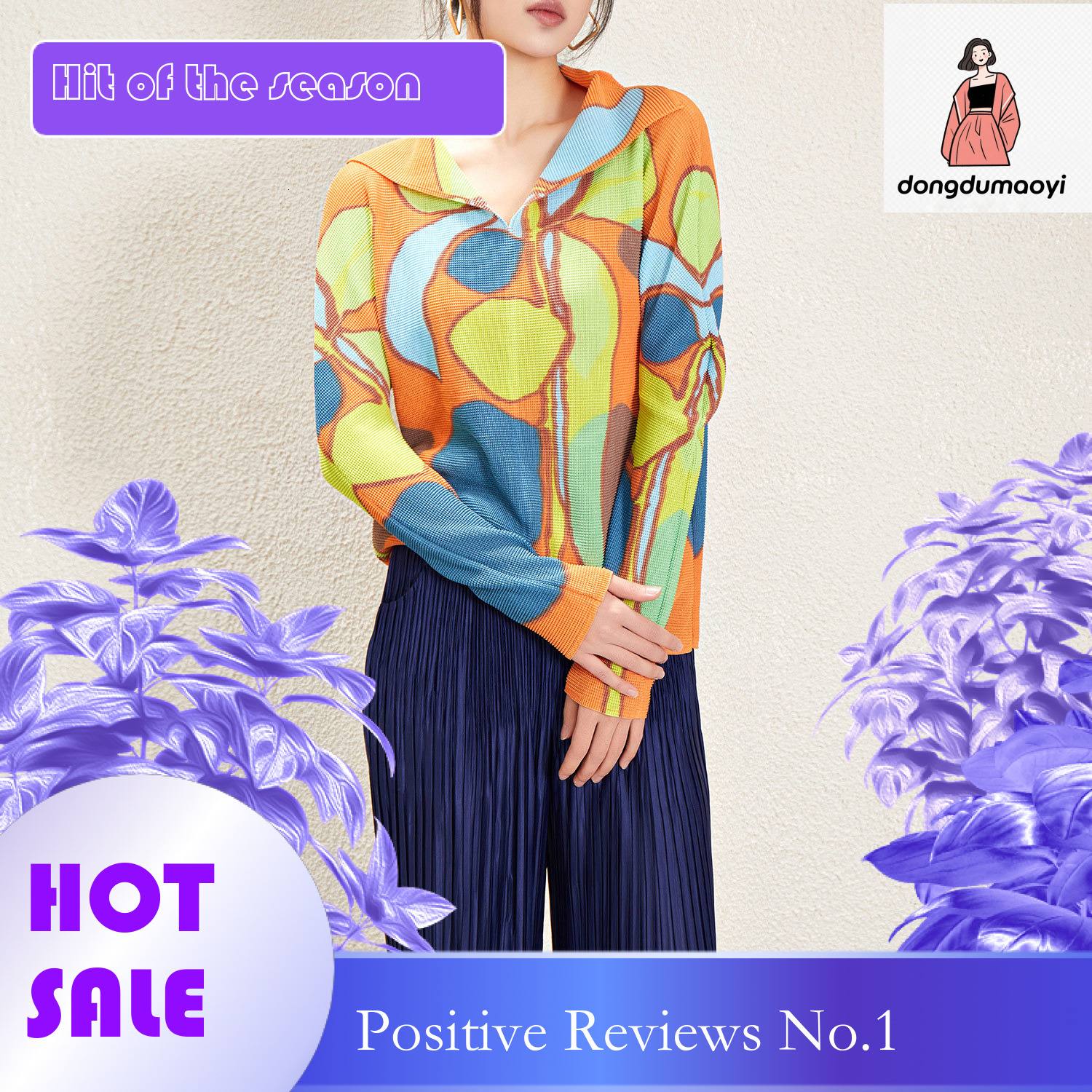 dongdumaoyi Gaoding Sanzhai counter series long sleeved t-shirt base shirt geometric print top summer women's design sense clothes thin