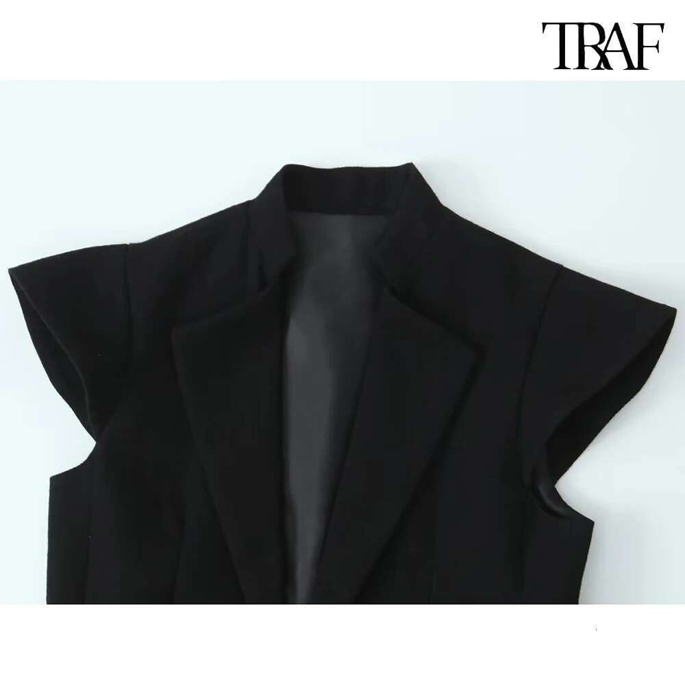 TRAF New Women's Solid Colour with Padded Sexy Mini Deep V Neck Slope Shoulder Dress 2025 Vintage Slim Dresses