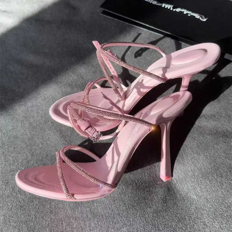 Rhinestone Hollow Sandals Temperament Loop Trip Cross Strap High Heels Open Toe Buckle Stiletto Single Shoes W250514