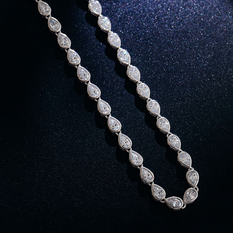 Custom Gra Jewelry 925 Sterling Silver Vvs Tennis Link Ice Out DEF VVS Pear Cut Moissanite Diamond Necklace Chain for Women Men