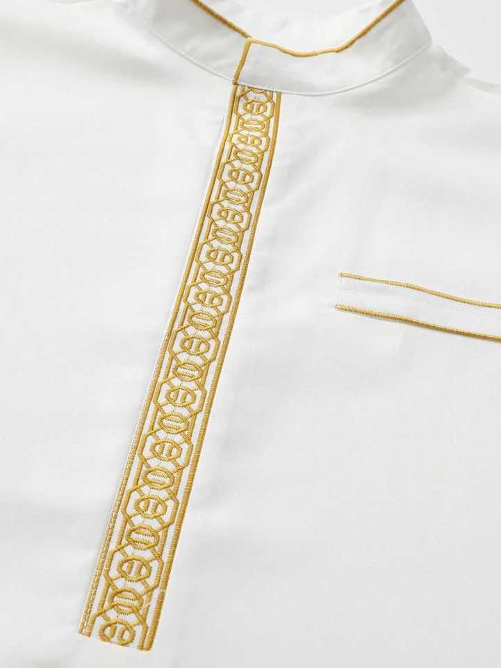 Luxury mens Islam Muslim Arab mens robe long sleeve embroidered stand collar Arab men thobe X250514