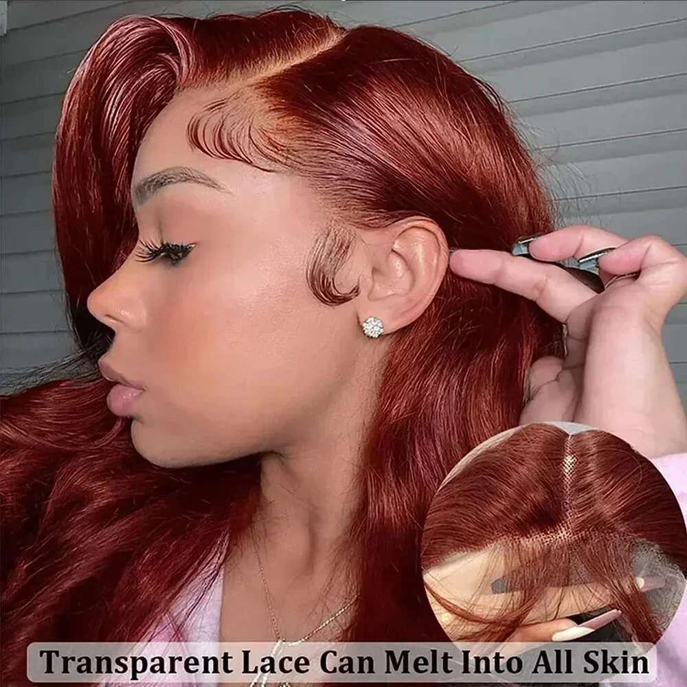 Reddish Silky 13X4 13X6 HD Synthetic Front Wigs For Women 30 Inch Auburn Brown Straight Lace Wig Pre Plucked