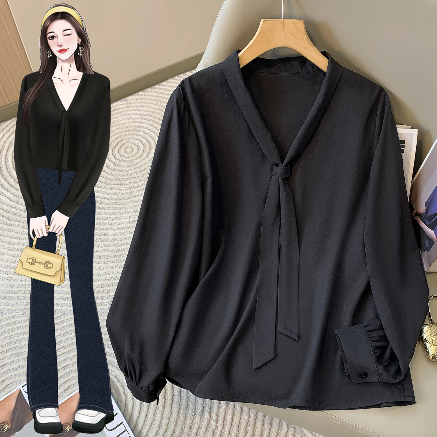 Plus Size Chiffon Shirt Blouse Women Spring Long Sleeve Lady Office Black Or White Large L4XL 250514