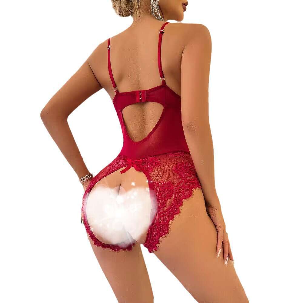 Sexy Lace Lingerie Hot Selling Lace Mesh Patchwork Sexy Tight Jumpsuit Open Cut Backless Seductive Lingerie KQ