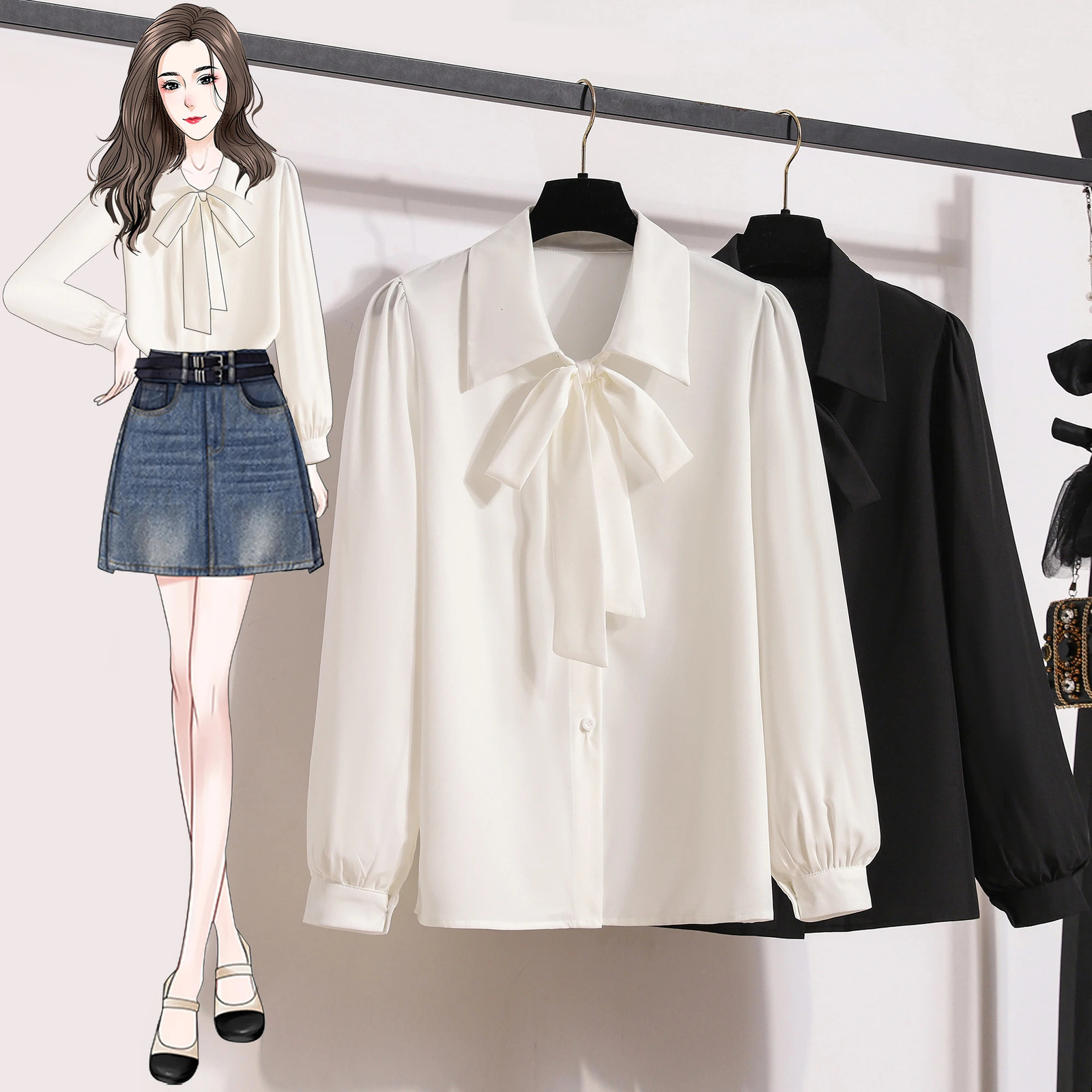 Spring Summer Plus Size Chiffon Blouse Women Lady Office Black Or White Shirt And Large Loose Shirts Blouses 250514