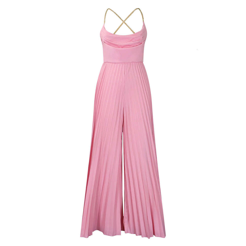 Women's Wear Women's Wear Summer Fashion Chain Hanging Neck High Waist Sexy Backless Wide Leg Pleated Jumpsuit