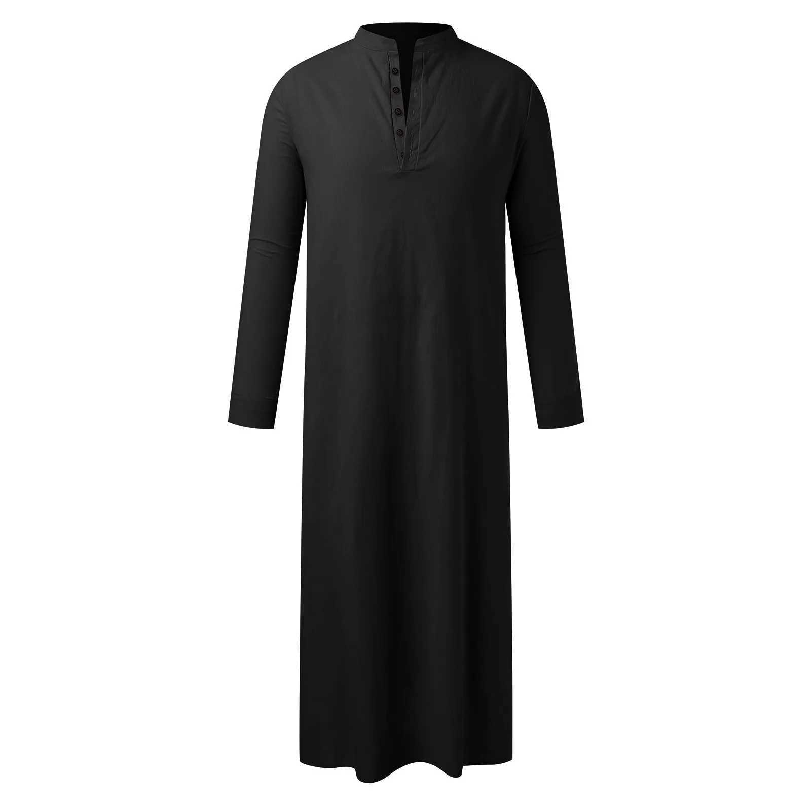 Men Button Islamic Muslim Robe Middle East Arabic Long Sleeve Jubba Thobe Side Slit Button Long Robes Pakistani Dubai Kaftan X250514