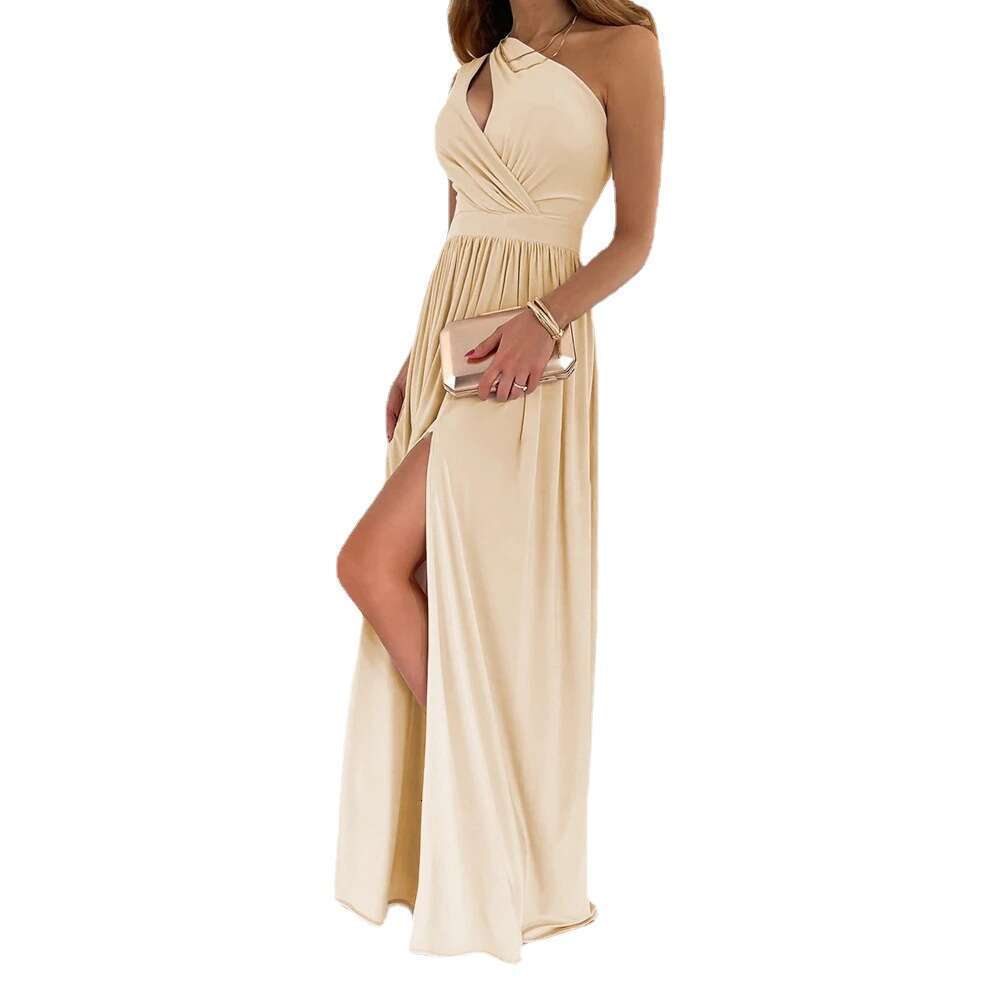 Women Clothes Dress New Sloping Shoulder Long With Sleeveless And Sexy High Waisted Slit Dress For Women S Wear KQ