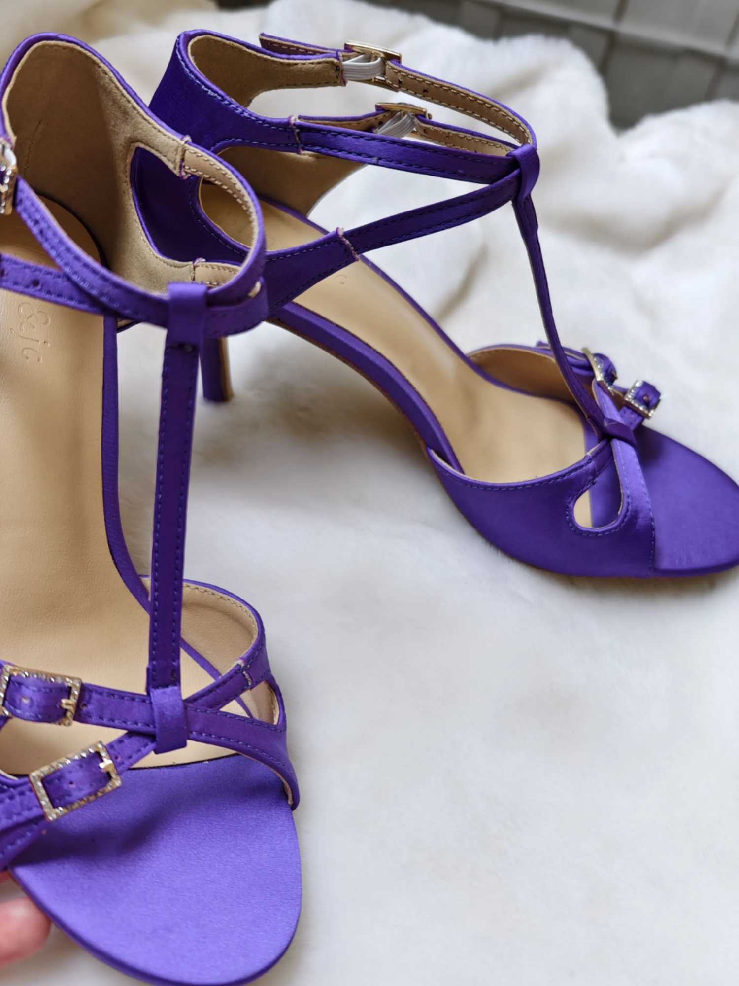 Vintage smoked purple rhinestone buckle handmade elegant high heels for women in 2025 new style W250514