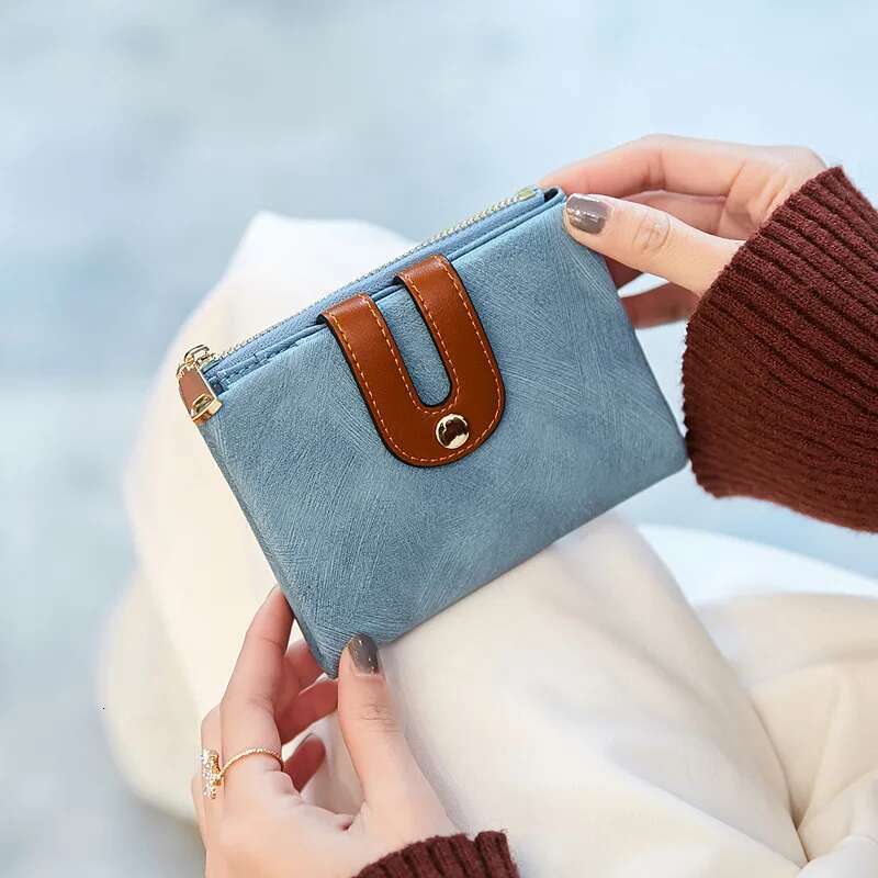 Women's PU Leather Short Wallet - Fashion Double Fold Design, Large Capacity Credit Card Holder with Color Contrast