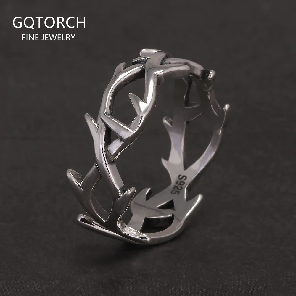 925 Sterling Silver Gothic Thorn Couple Rings for Women Men Punk Retro Cool Spiky Finger Ring Adjustable Hip-hop Y2k Jewelry 250509