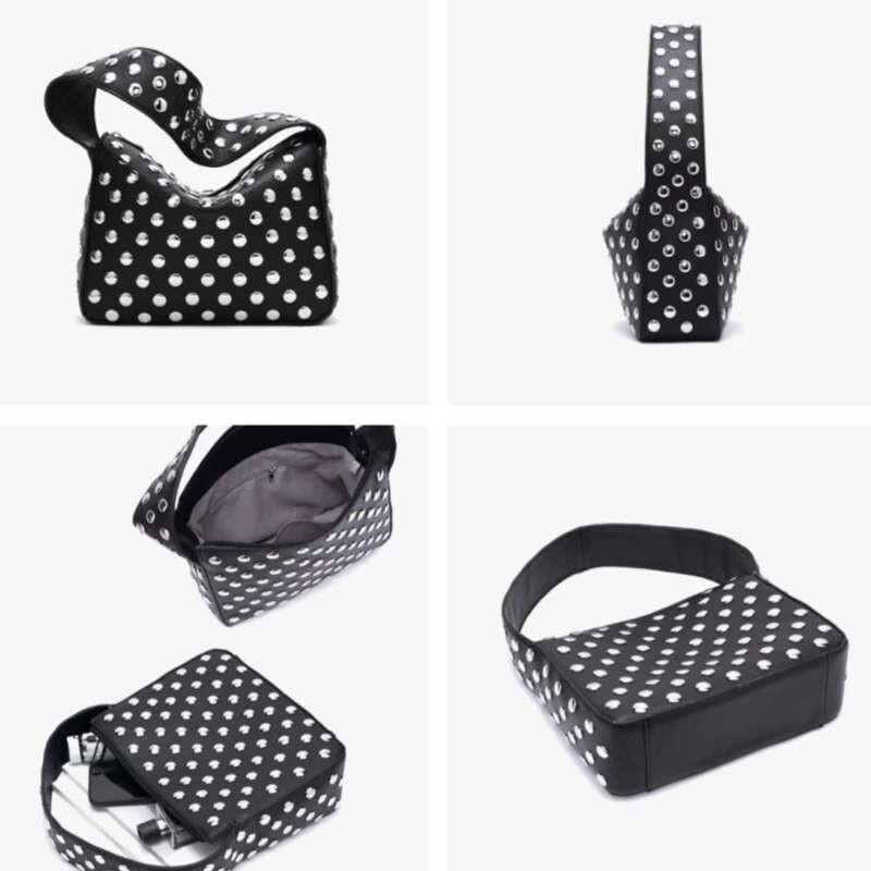 Fashionable Studded Purses Shoulder Hobo Bag Punk Women Small Shouder Purse Vegan Leather Designer Handbags Streetwear