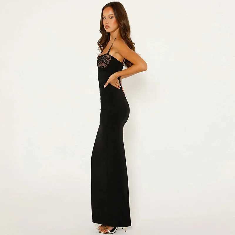 Lace Trim Sexy Backless Party Club Birthday Maxi Y2K Dress for Women Summer 2024 Sleeveless Bodycon Split Long Dresses OutfitsXJ250514