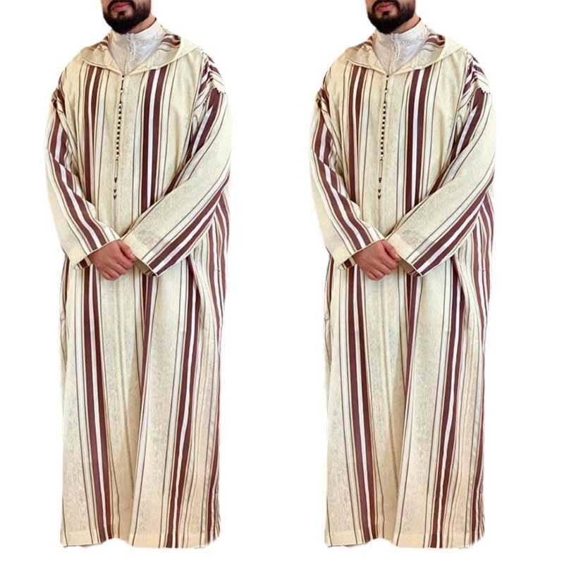 New Fashion Dubai Casual Kaftan Robe Stripes Muslim Dresses Abaya Shirt for Mens X250514