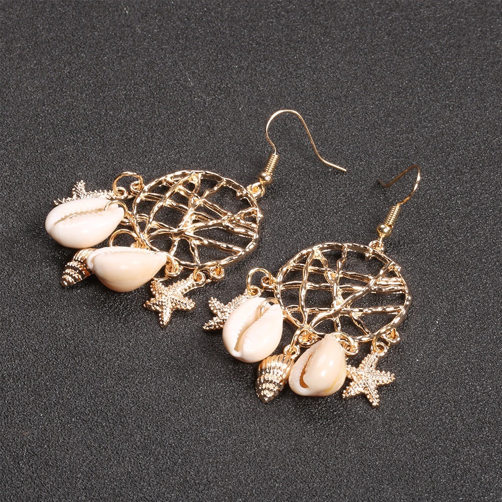 Hot selling fashion shell conch starfish dream catcher net jewelry style summer earrings for women