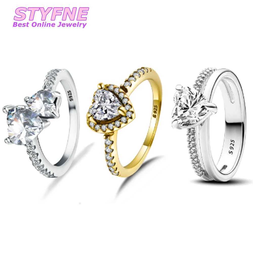 Women 925 Sterling Silver Eternal white Heart-Connected Rings Jewelry Anniversary Birtay Fashion Gifts for Mother Wife GirlsXJ250514