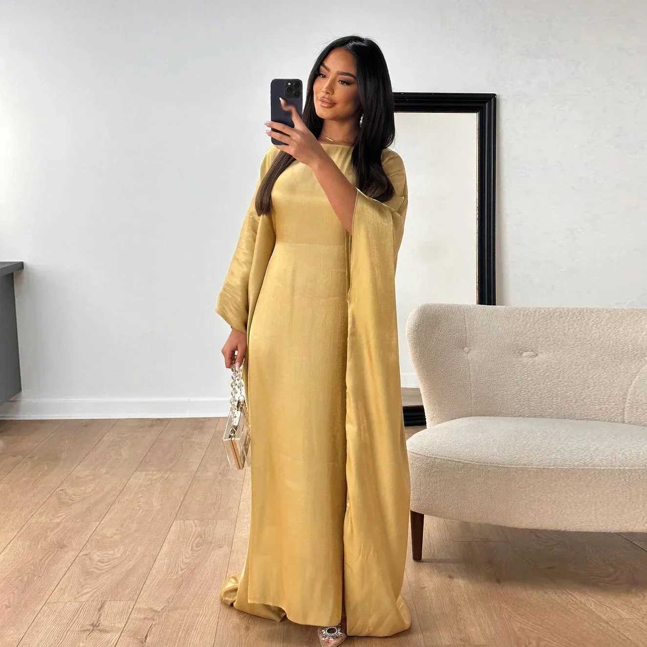 Muslim Satin Maxi Dress for WomenBatwing SlveDubai AbayasTurkeySaudi Arabic Robe Ramadan Kaftan Islamic Djellaba Gowns X250514