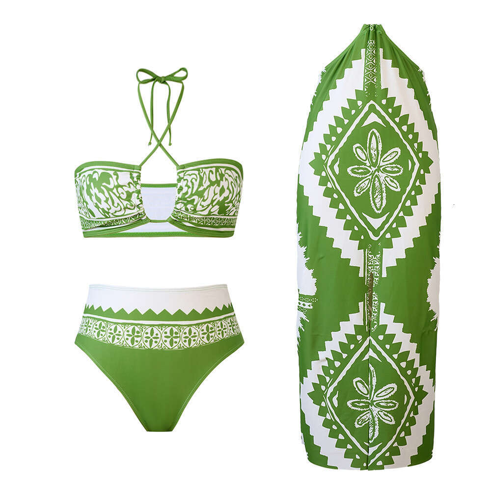 popular retro printed European and American French split women's vacation bikini swimsuit 2025 versatile new trendy clothing ins