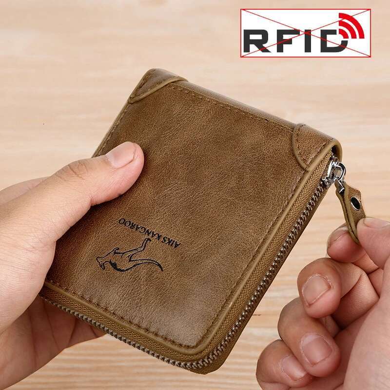 Leather Mens Wallet MensPurse Male Zipper Card Holders with Coin Pocket Rfid Wallets Gifts for Men Money Bag