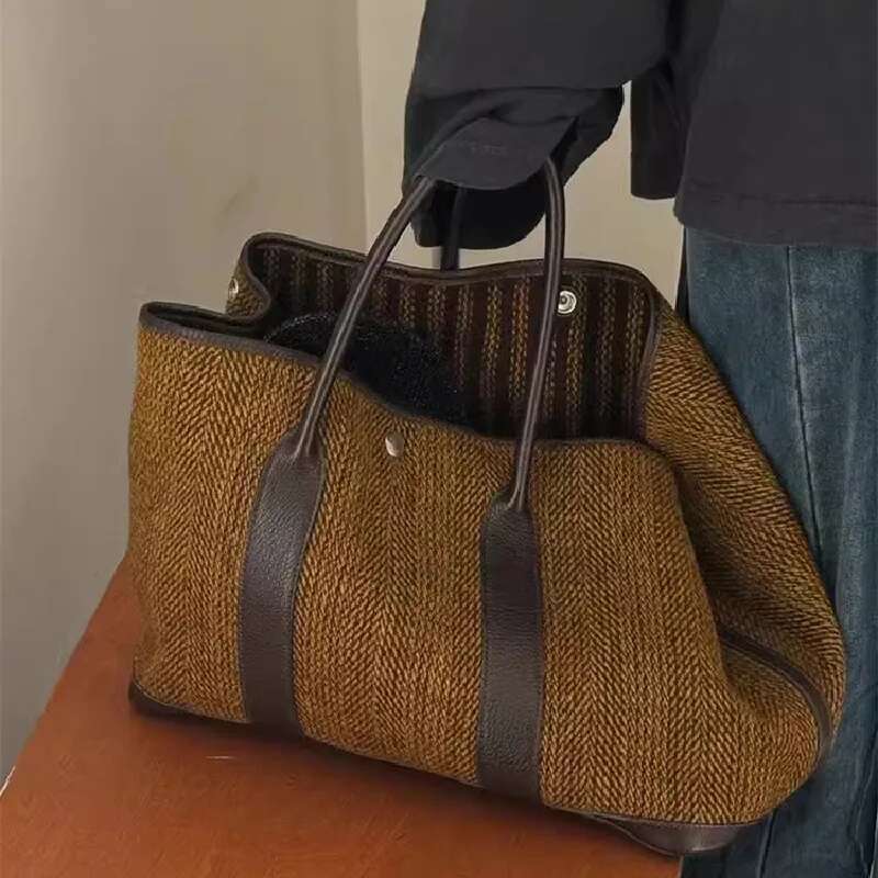 Vintage Woolen Tote Bag Maillard Women Handbags Casual and Fashion Large Capacity Autumn Winter Shopper Purses