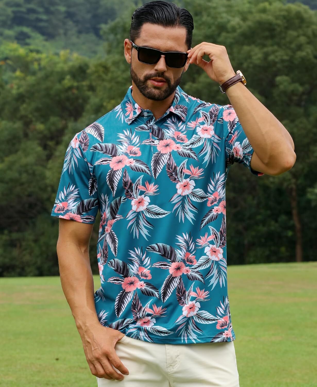 Mens Polo shirt Men's Golf Polo Shirts Short Sleeve Moisture Wicking Hawaiian Tropical Polos Performance Golf Shirts for Men Dry Fit Polos shirts