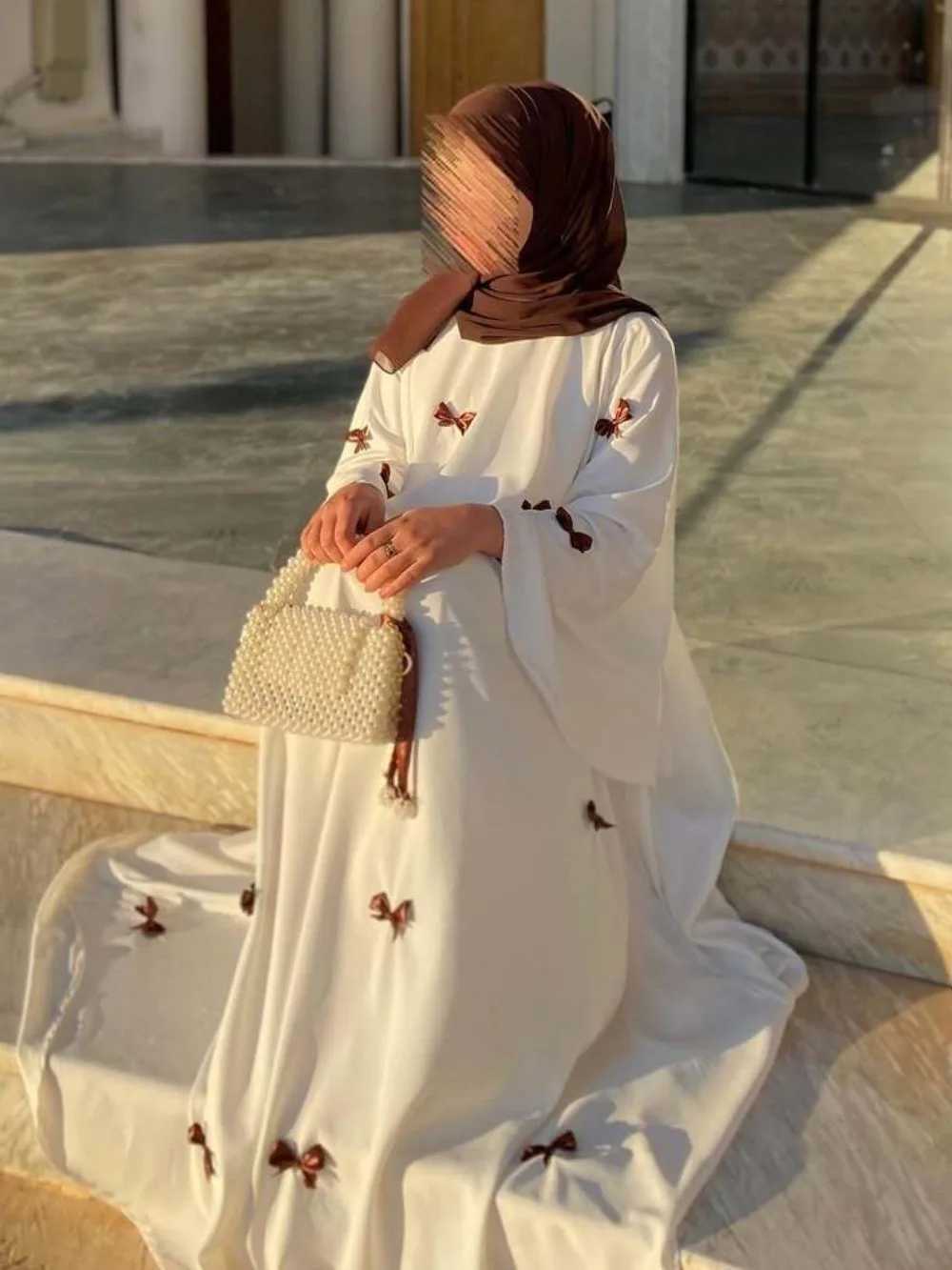 Women Dress Muslim Abaya for Eid Arab Bow Flare Slve Long Robe Jalabiya Ramadan Dubai Abayas Kaftan Vestidos Morocco Dresses X250514