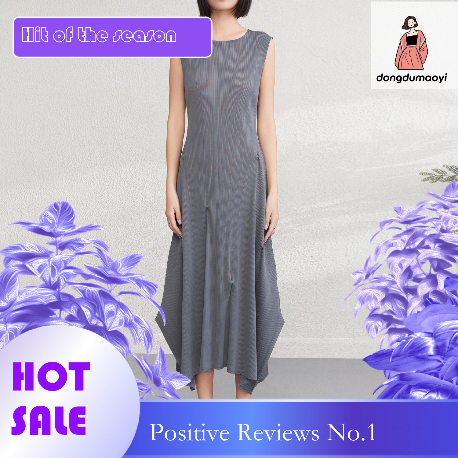 dongdumaoyi Miyake s new pleated dress with irregular temperament for women clothing in the summer of Round neck sleeveless slimming long skirt