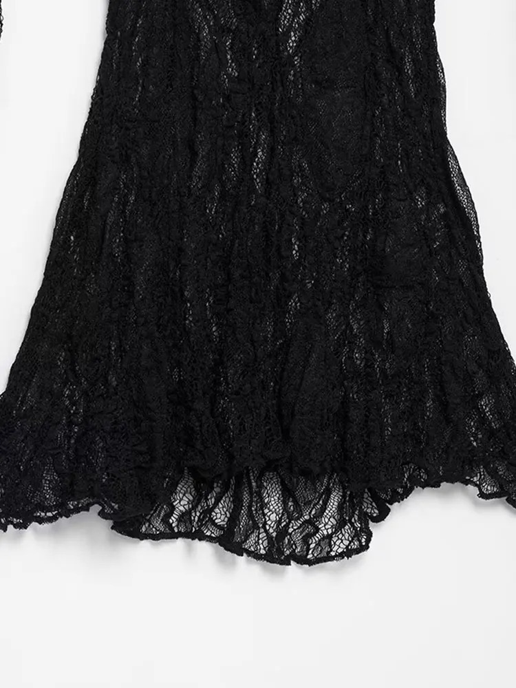 TRZA Womens Sexy Fashion SemiSheer Lace Blouse ONeck Long Sleeve Chic Top Female Shirt 250514