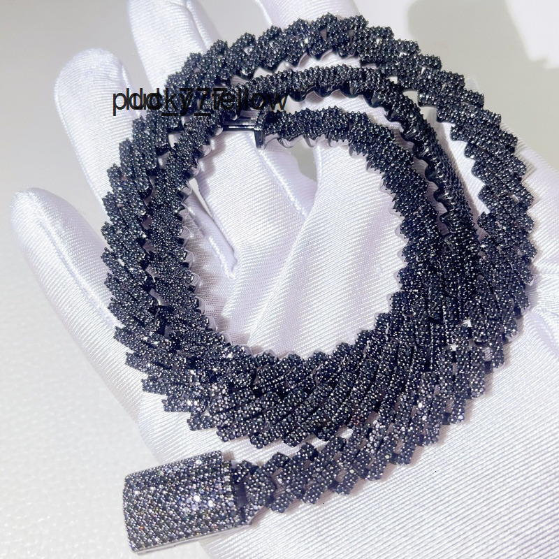 Guangzhou Shining Jewelry 10MM Sterling Silver Hip Hop Iced Out Black Moissanite Cuban Chain