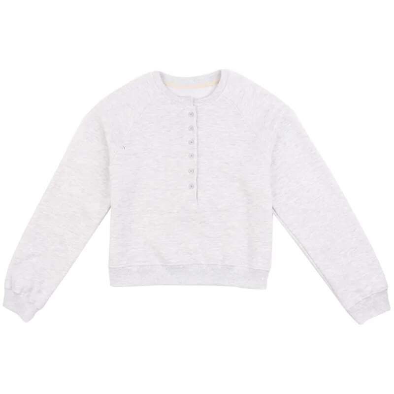 Street Style Cotton Fleece With Button Round Neck Casual Hoodie Women's Pullover Winter Fashion Ladies Tops Woman Cloth Designer