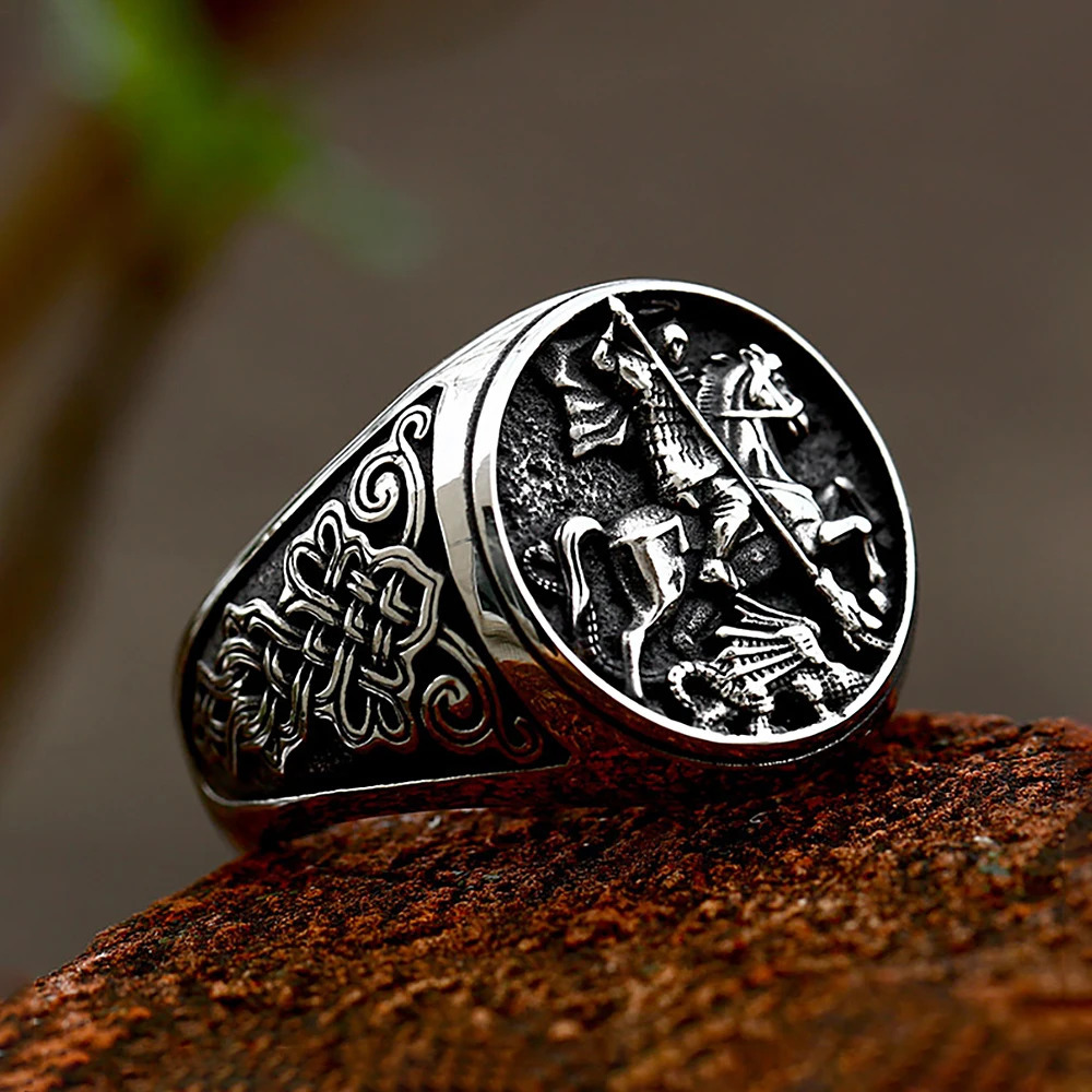 Vintage Gothic Knight Dragon Ring Punk Hip Hop For Man Boys Stainless Steel Celtic knot Rings Fashion Jewelry Gift Size 7-13 250509