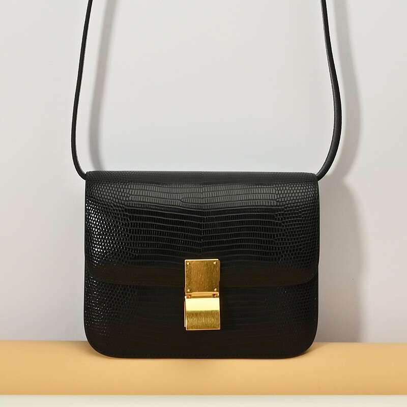 2024 New Genuine Leather Women's Lizard Pattern Tofu Simple And Fashionable Diagonal Cross Solid Color Texture Single Shoulder Underarm Bag