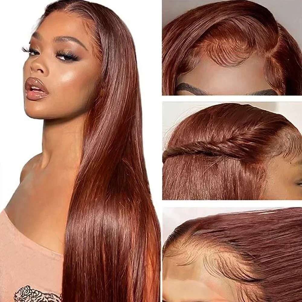 Reddish Silky 13X4 13X6 HD Synthetic Front Wigs For Women 30 Inch Auburn Brown Straight Lace Wig Pre Plucked