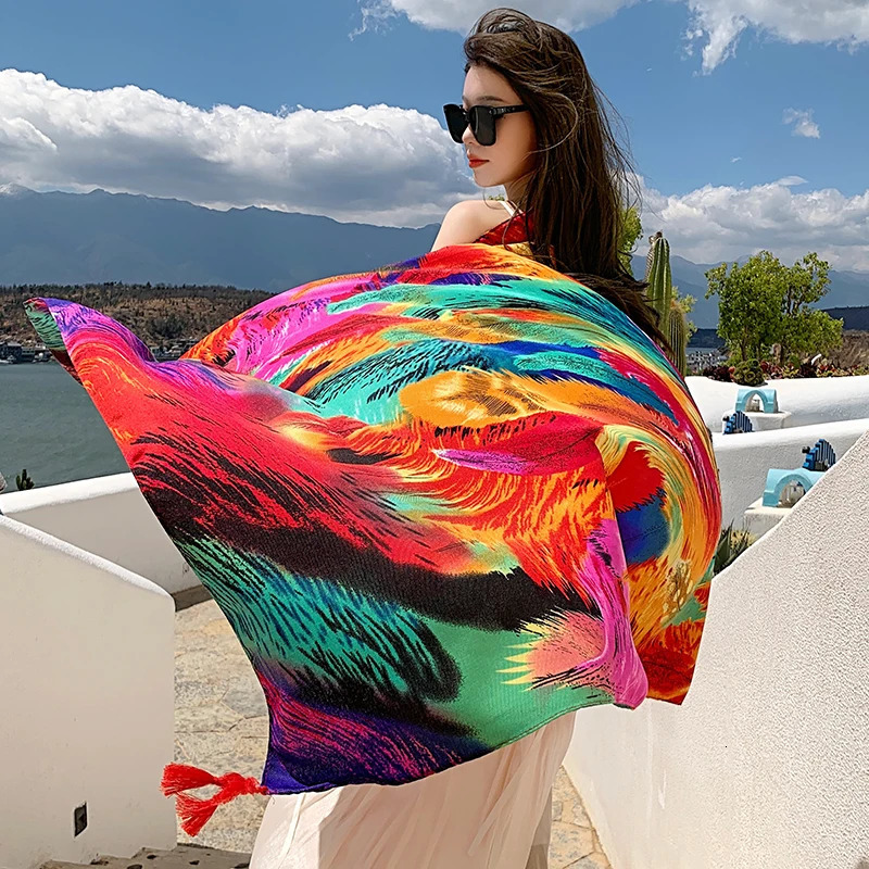 Fashion Women Beach Scarf Bohemia Flower Summer Hijab Shawls and Wraps Female Foulard Echarpe er Pashmina Bandana 250514