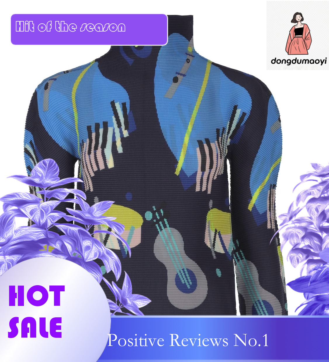 dongdumaoyi Counter pleated T-shirt for women 2024 long sleeved printed new fashion hoodie base shirt