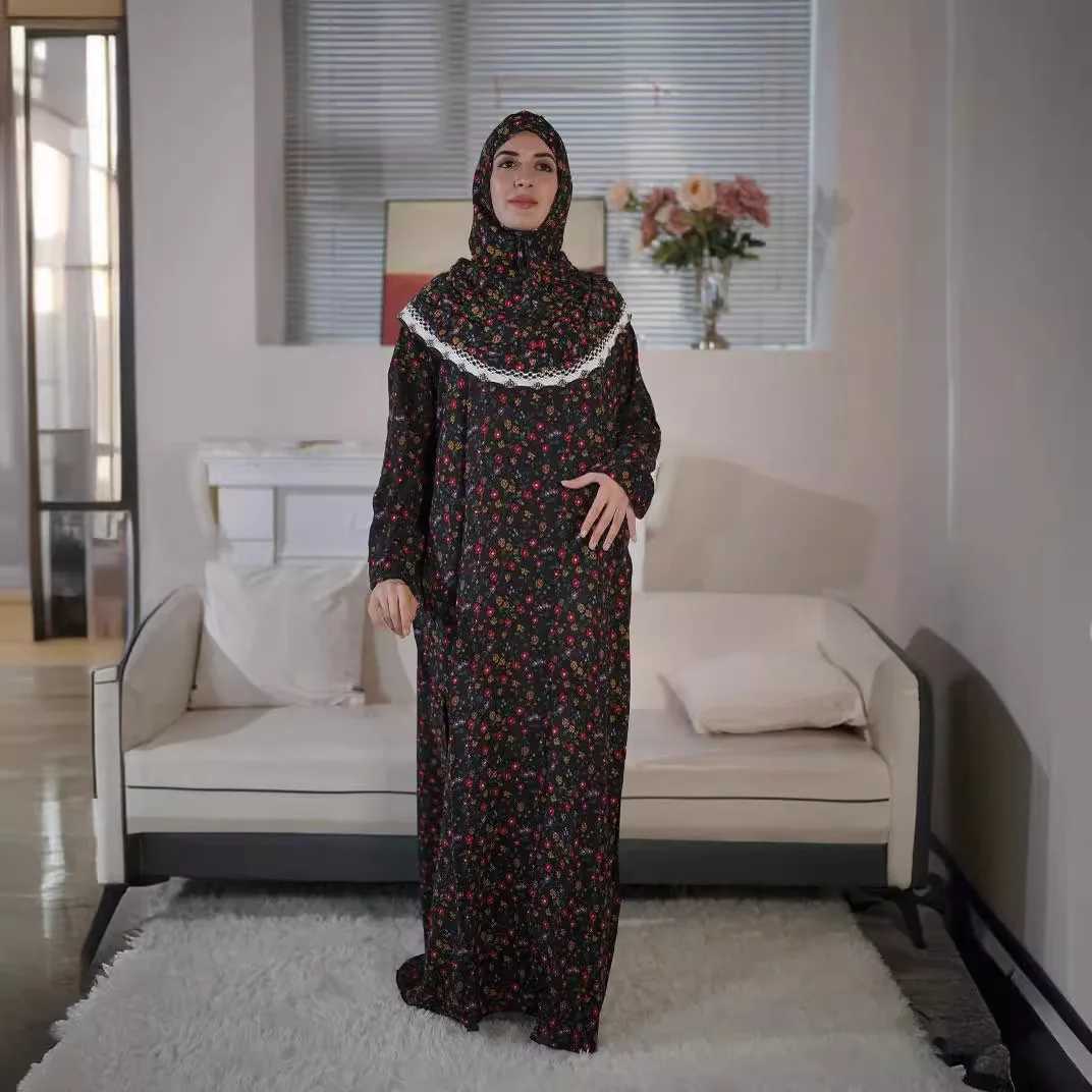 Eid Muslim Women Print Dresses Jalabiya Vestidos Dubai Prayer Abayas Islam One Piece Scarf Long Robe Ramadan Morocco Kaftan X250514