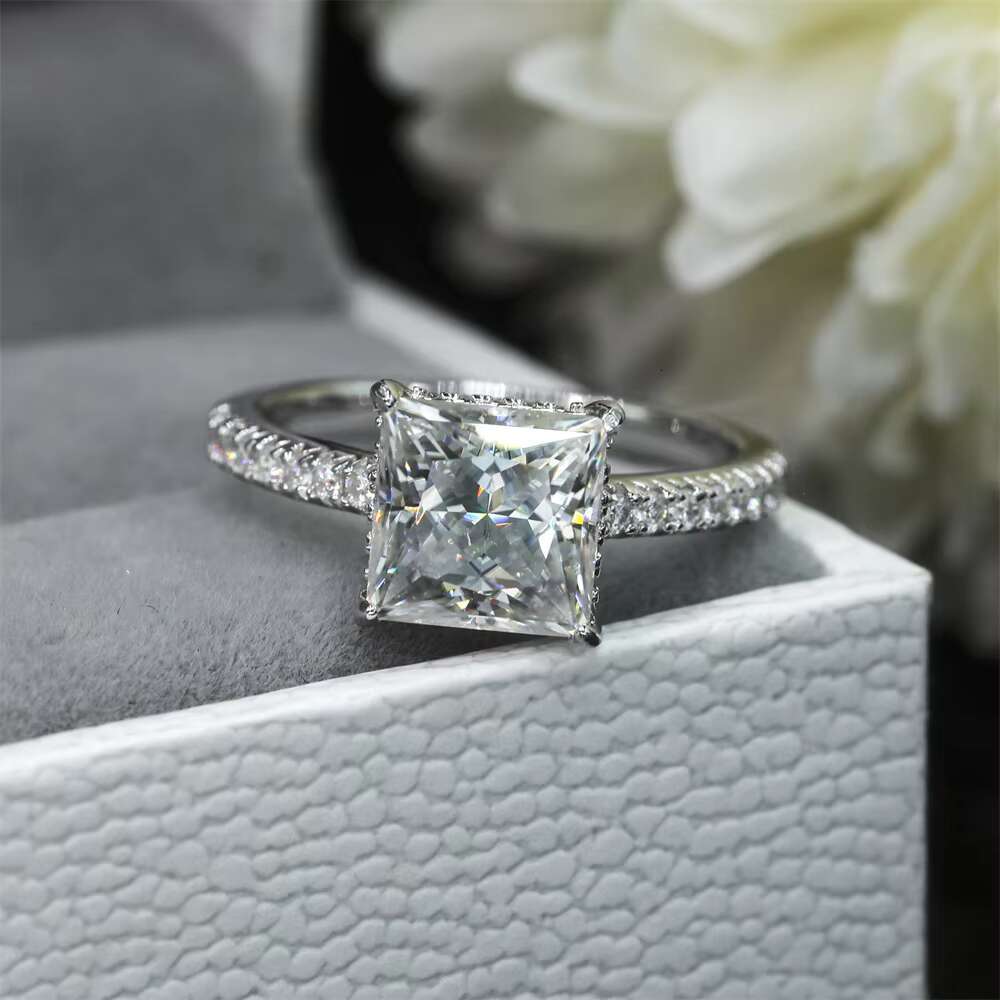 Luxury Fine Jewelry Princess Cut 3CT DEF VVS White Moissanite 9K 14K 18K Solitaire Diamond Engagement Wedding Gold Ring