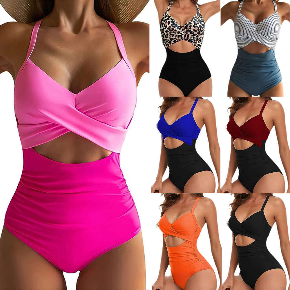 European and American one-piece sexy hollow women's swimsuit backless tight strap bikini 2025 new casual versatile fashion clothing