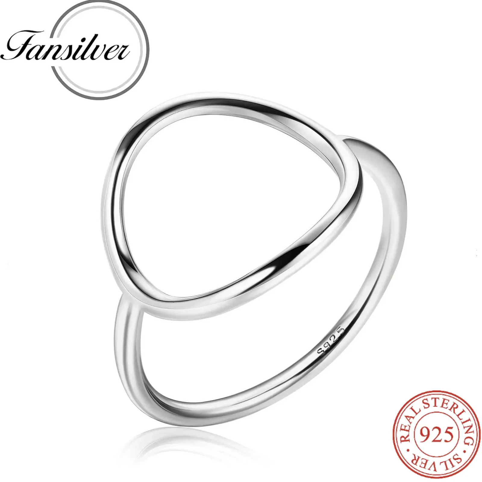Fansilver 925 Sterling Silver Circle Rings 18K White Gold Plated Fashion Simple Plain Stackable Ring Statement Promise Rings 250513