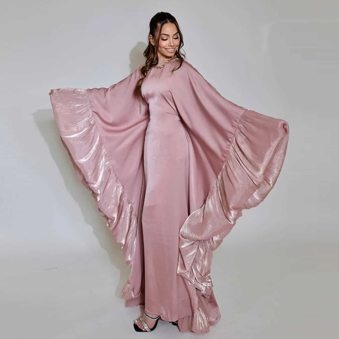 Dubai Abaya Eid Satin Party Dress for Women Muslim Caftan Robe Jalabiya Ramadan Morocco Kaftan Vestidos Largos Ka Femme Gown X250514