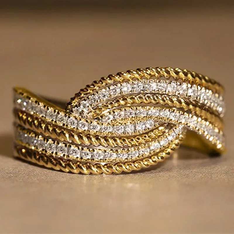 925 Sterling Silver Wedding Band Ring with Bright Zirconia Stylish Two Tone Style Finger Accories for Engagement PartyXJ250514