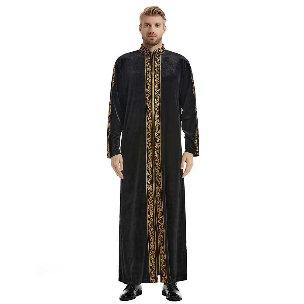 Ramadan Muslim Men Velvet Jubba Thobe Warm Kaftan Islam Clothing Eid Saudi Arabic Robe Thoub Thawb Dubai Abaya Dress Gown Abayas X2505141