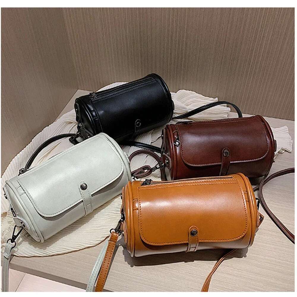 Fashionable Retro Large Capacity Cylindrical PU Leather Single Shoulder Crossbody Bag