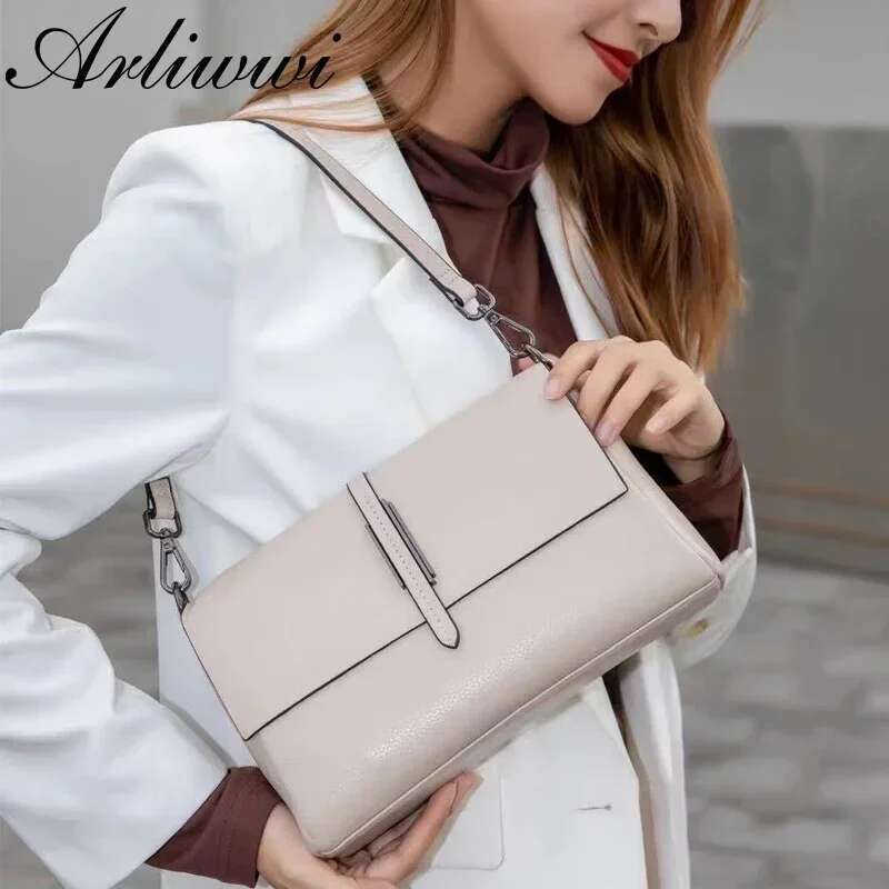 New Arliwwi Designer Real Cow Leather Lady's Flap Messenger Bags Soft Genuine Cowhide Functional Shoulder Handbags