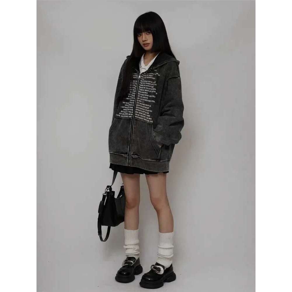 Spring Autumn Thicken Streetwear Casual Hoodies Fashion Oversized Zipper Women's Tops Y2k Aesthetic New Letter Print Sweatshirts Designer