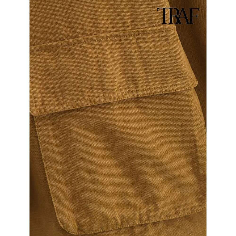 TRAF Women's Fashion Retro Clashing Lapel Patchwork Autumn Winter Street Casual Loose Long Sleeve Pocket Jacket